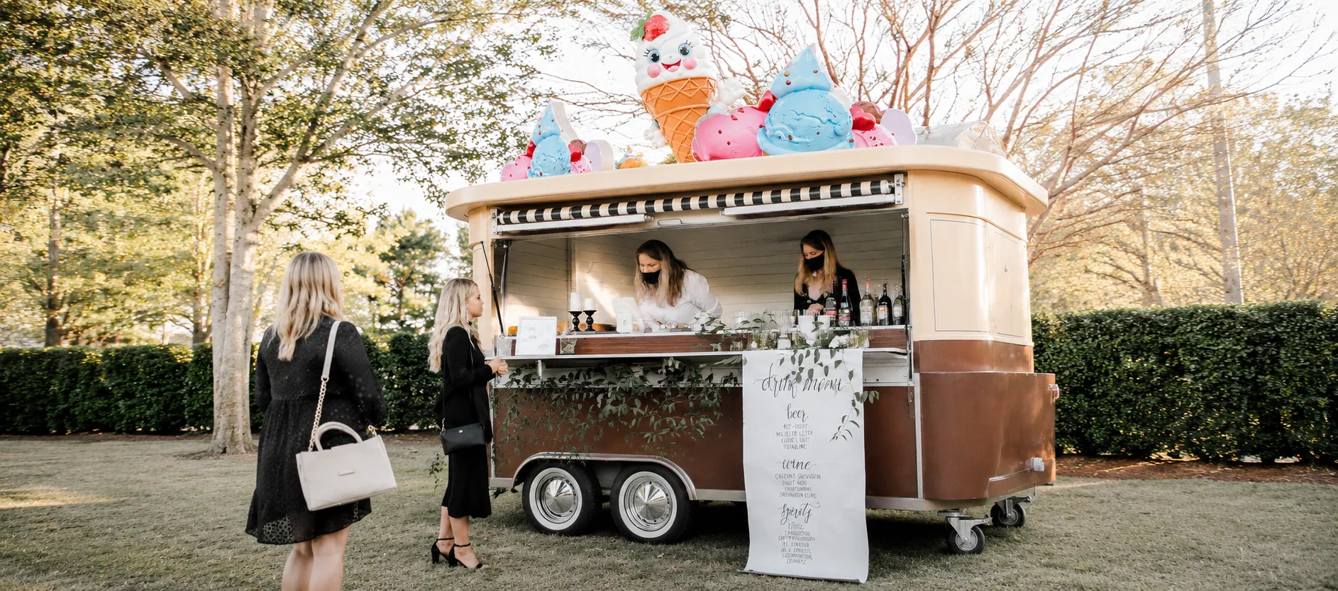 User-supplied concept scene of a Kiosk Gelato ice-cream trailer at a garden event